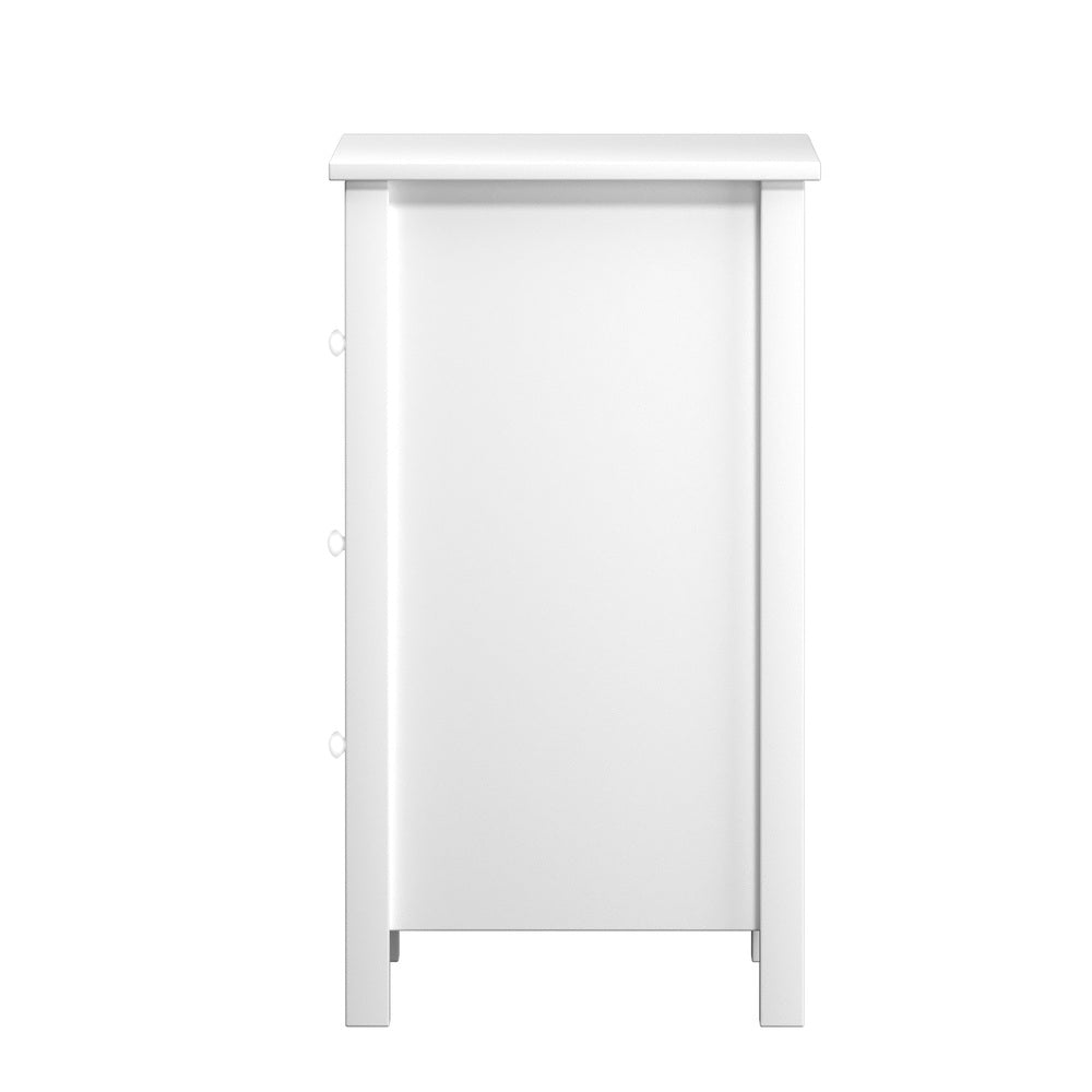Oikiture Bedside Table 3 Drawers Hamptons Furniture White