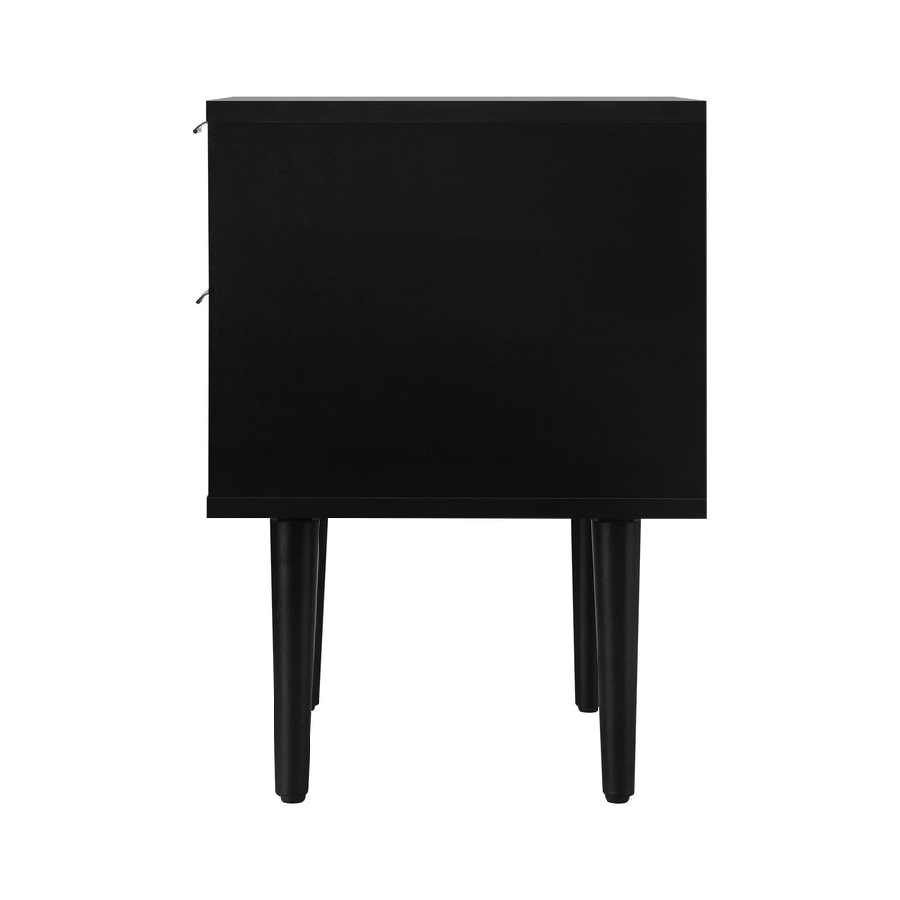 Oikiture Bedside Table 2 Drawers Metal Handle Black&Wooden