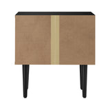 Oikiture Bedside Table 2 Drawers Metal Handle Black&Wooden