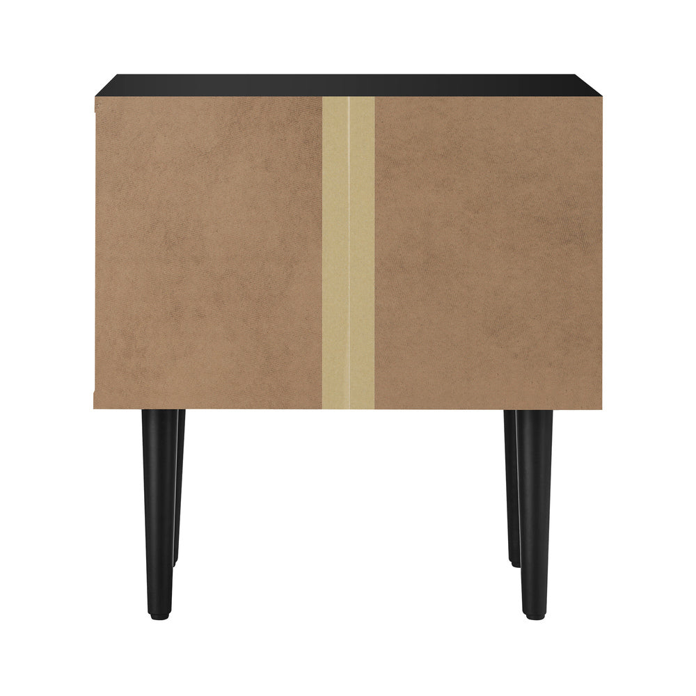 Oikiture Bedside Table 2 Drawers Metal Handle Black&Wooden