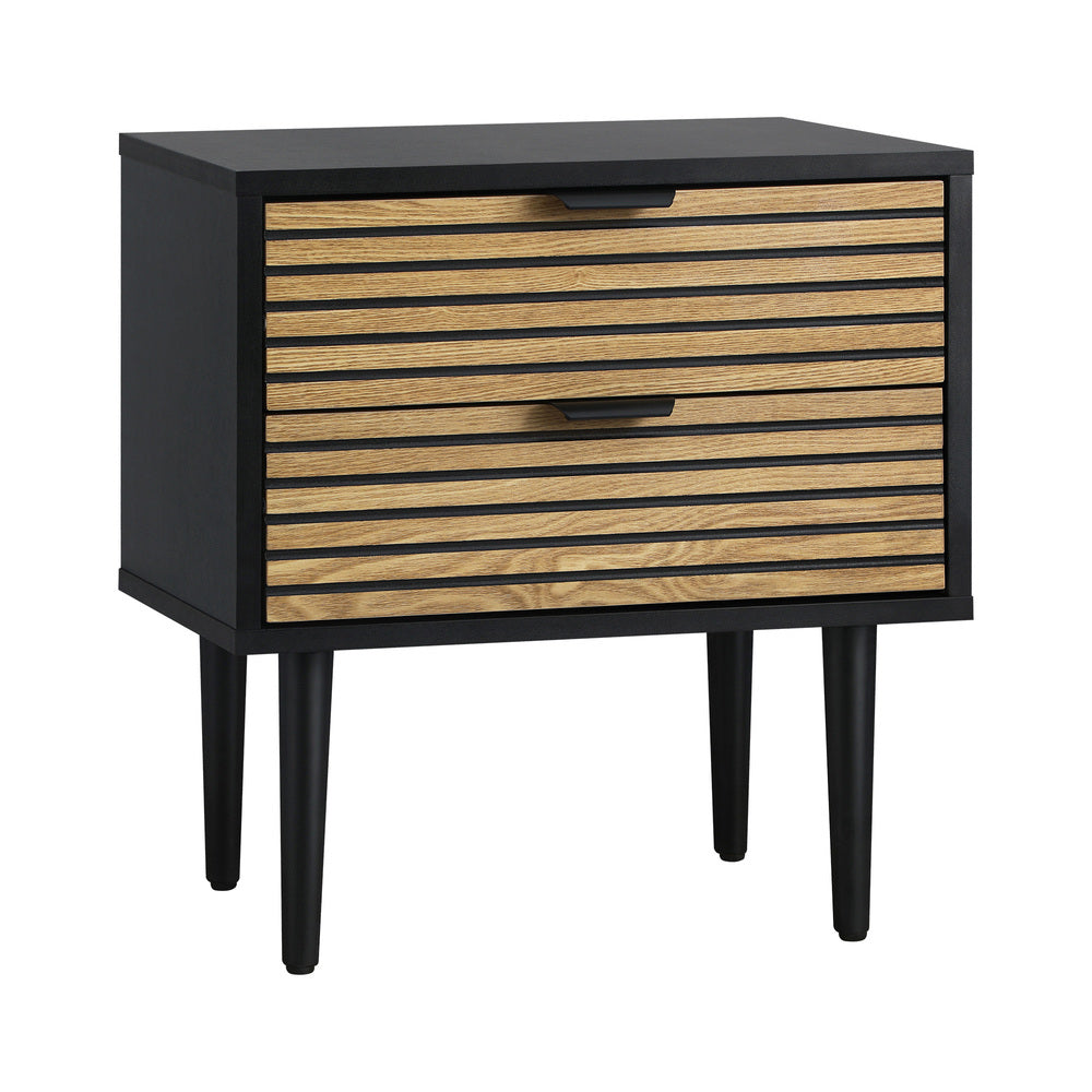 Oikiture 2PCS Bedside Table 2 Drawers Black&Wooden