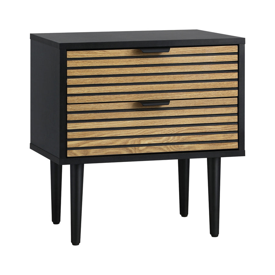 Oikiture 2PCS Bedside Table 2 Drawers Black&Wooden