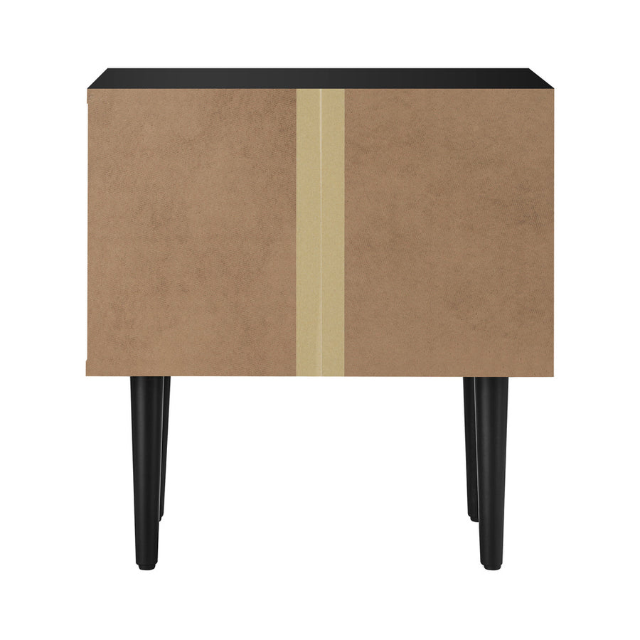 Oikiture 2PCS Bedside Table 2 Drawers Black&Wooden