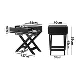 Oikiture Bedside Table Wooden Frame Cross Base Black - Side View