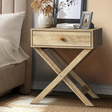 Oikiture Bedside Table Wooden Frame Cross Base