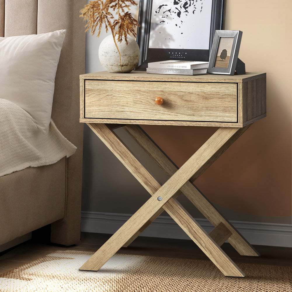 Oikiture Bedside Table Wooden Frame Cross Base
