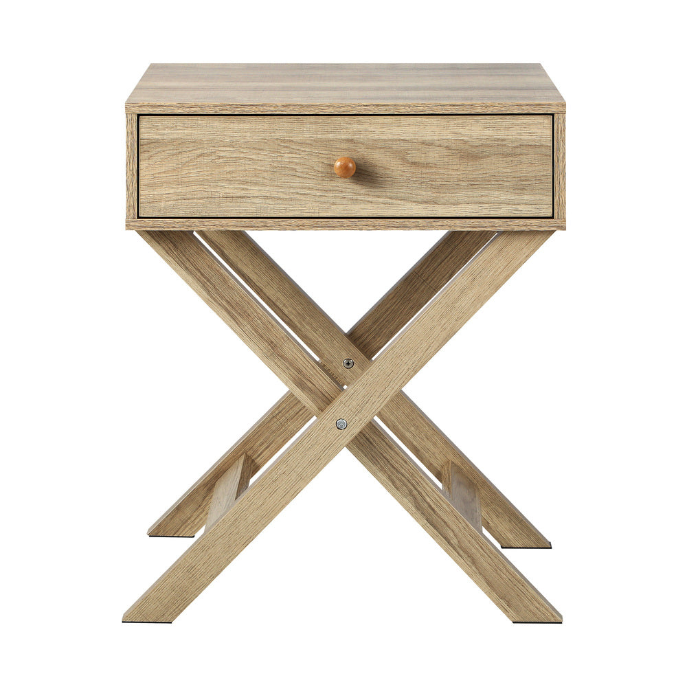 Oikiture Bedside Table Wooden Frame Cross Base