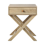 Oikiture Bedside Table Wooden Frame Cross Base - Side View