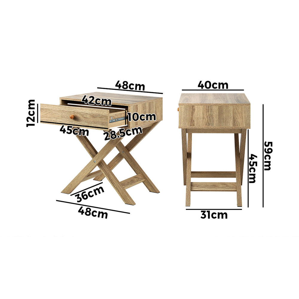 Oikiture Bedside Table Wooden Frame Cross Base