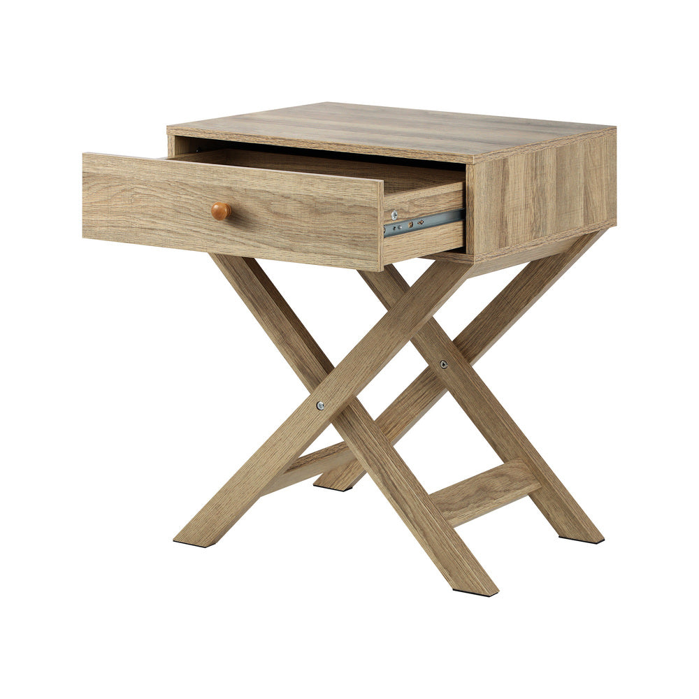 Oikiture Bedside Table Wooden Frame Cross Base