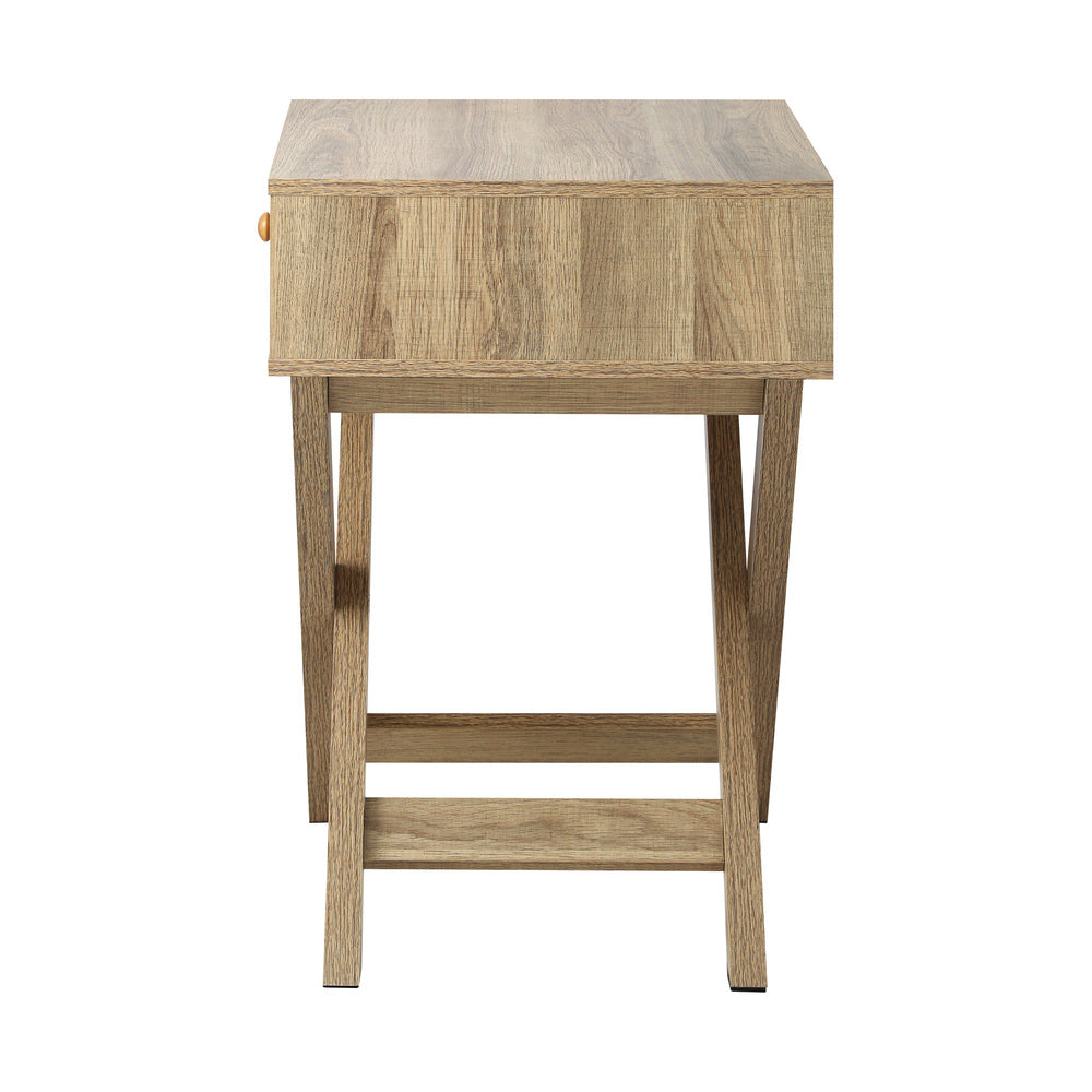 Oikiture Bedside Table Wooden Frame Cross Base