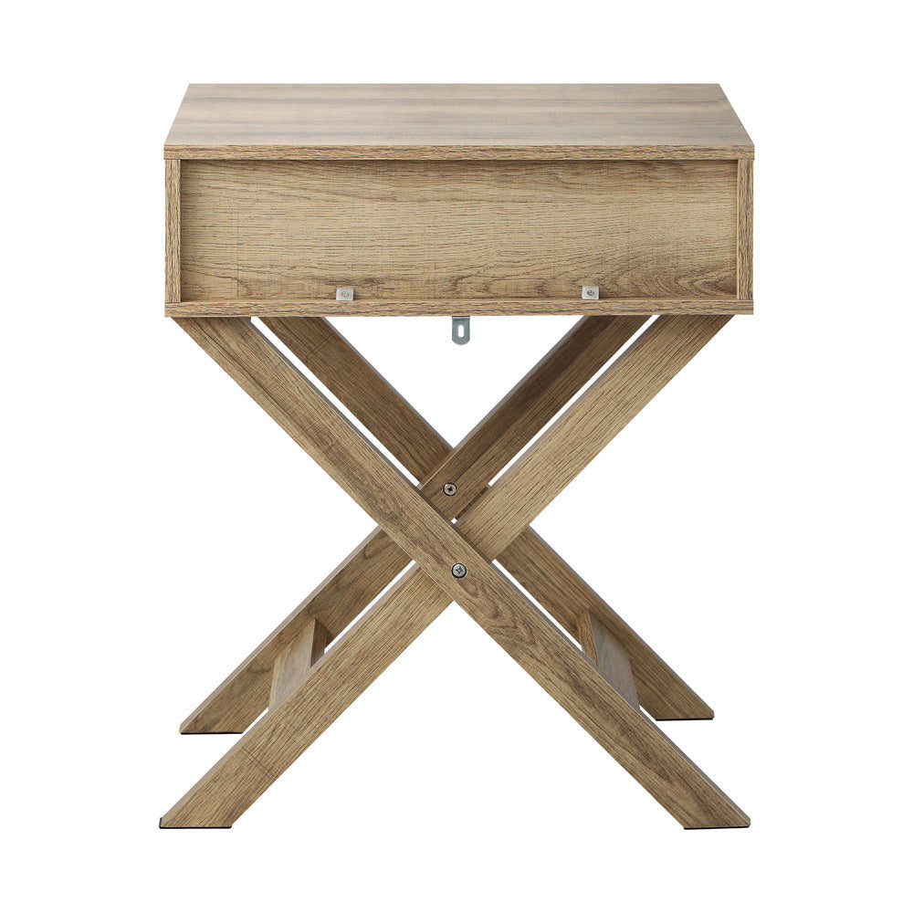 Oikiture Bedside Table Wooden Frame Cross Base