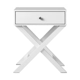 Oikiture Bedside Table Wooden Frame Cross Base White - Top-Down View