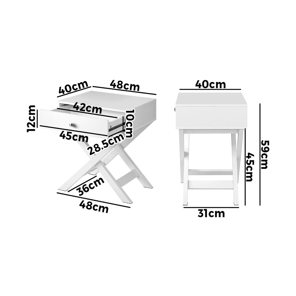 Oikiture Bedside Table Wooden Frame Cross Base White