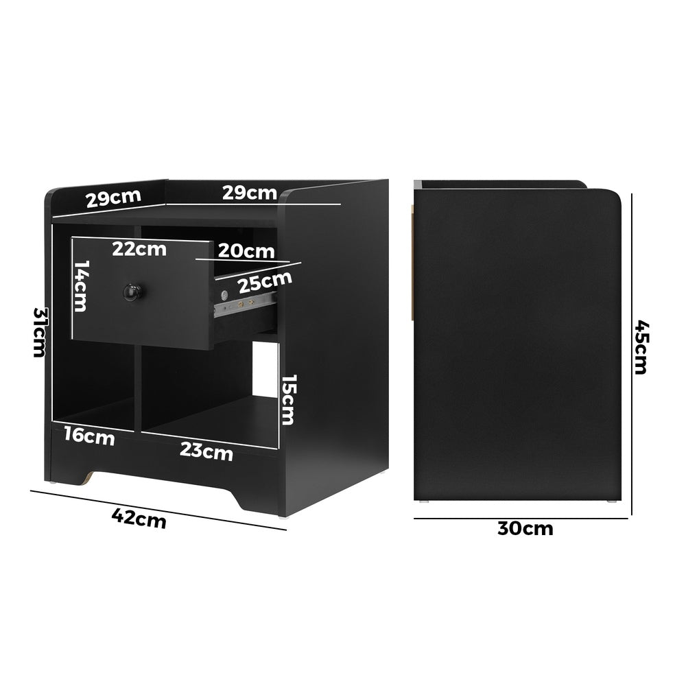 Oikiture Bedside Tables Set of 2 Nightstand Shelf Black