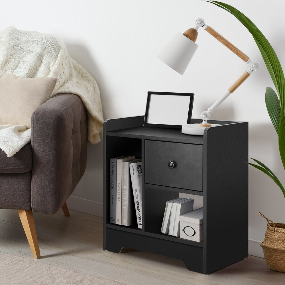 Oikiture Bedside Tables Set of 2 Nightstand Shelf Black