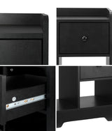 Oikiture Bedside Tables Set of 2 Nightstand Shelf Black