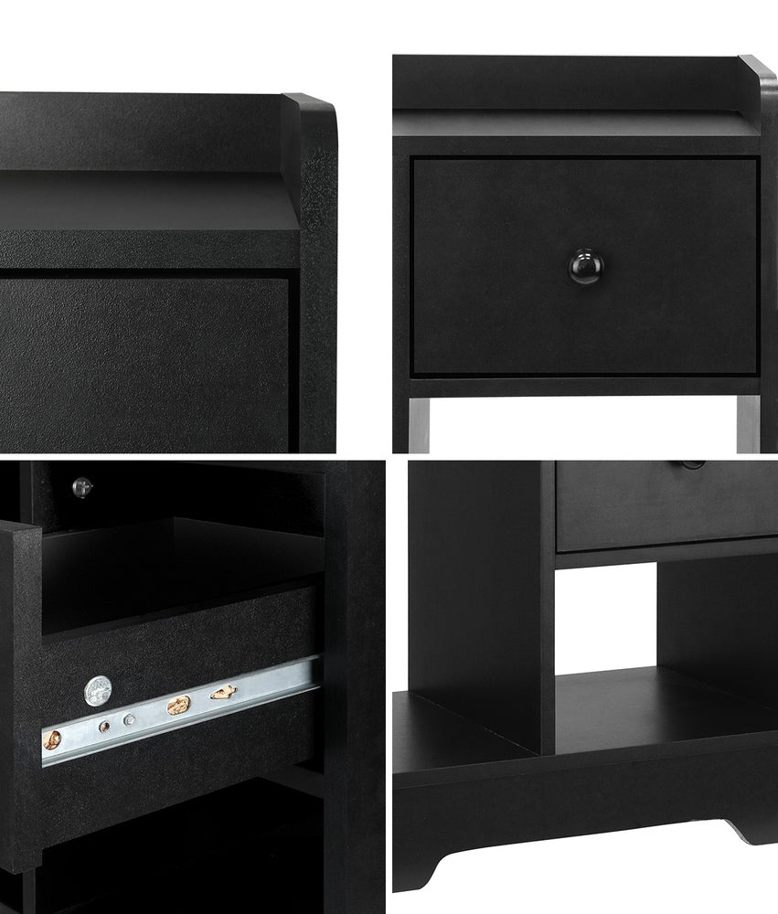 Oikiture Bedside Tables Set of 2 Nightstand Shelf Black