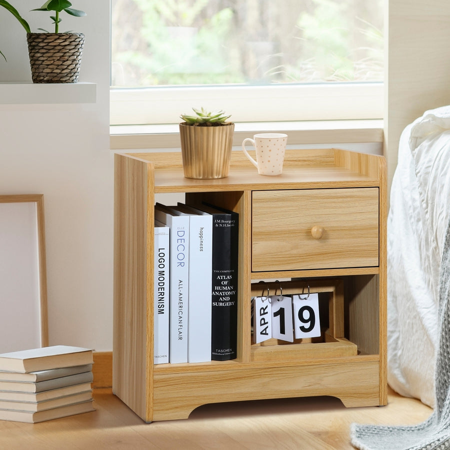 Oikiture Bedside Table with Drawer & Storage Space Wooden