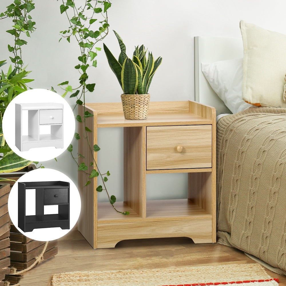 Oikiture Bedside Tables Set of 2 Nightstand Shelf Natural