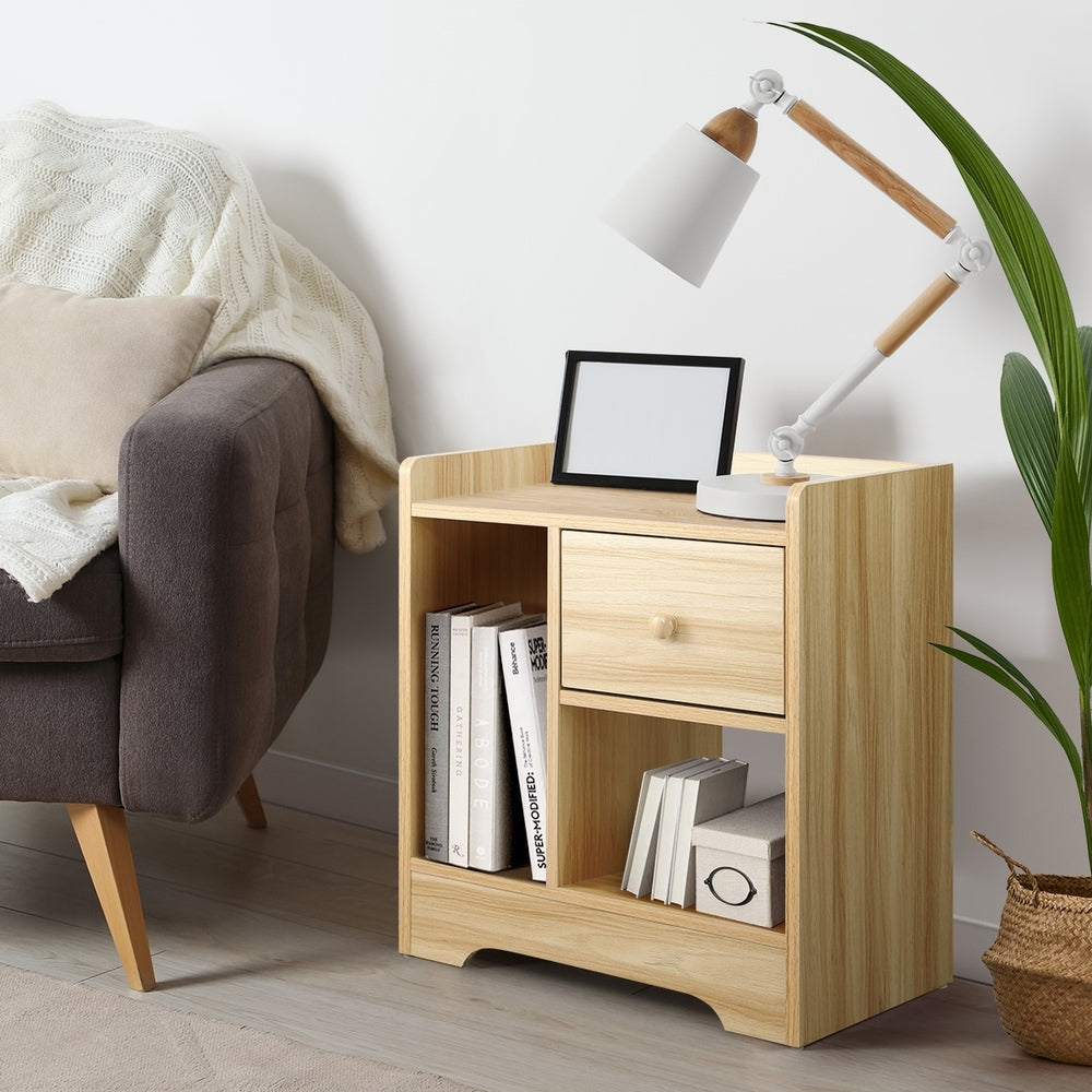 Oikiture Bedside Tables Set of 2 Nightstand Shelf Natural