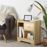 Oikiture Bedside Tables Set of 2 Nightstand Shelf Natural - Top-Down View