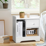Oikiture Bedside Table with Drawer & Storage Space White - Side View