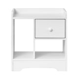 Oikiture Bedside Table with Drawer & Storage Space White - 45-Degree Angle