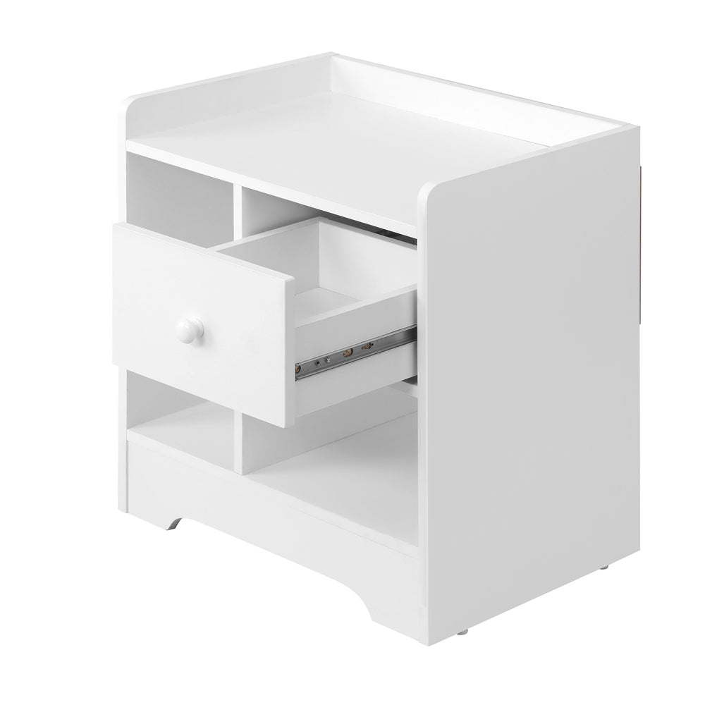 Oikiture Bedside Table with Drawer & Storage Space White