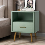 Oikiture Bedside Table 1 Drawer Open Shelf Nightstand Green