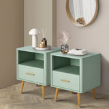 Oikiture 2x Bedside Table 1 Drawer Open Shelf Nightstand Green - Front View