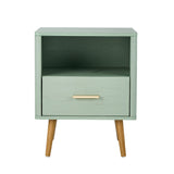 Oikiture 2x Bedside Table 1 Drawer Open Shelf Nightstand Green