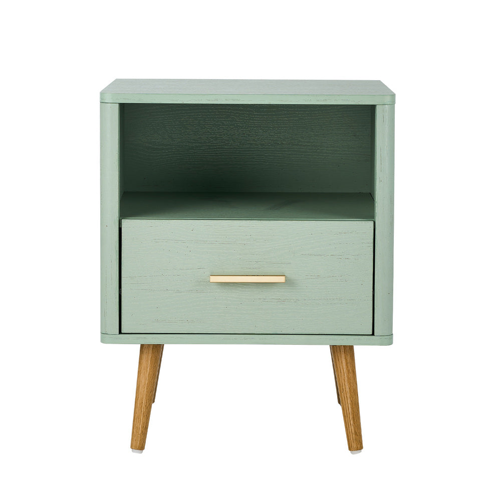 Oikiture 2x Bedside Table 1 Drawer Open Shelf Nightstand Green