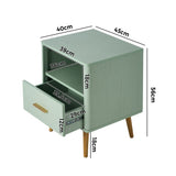 Oikiture 2x Bedside Table 1 Drawer Open Shelf Nightstand Green