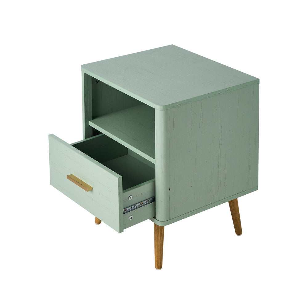 Oikiture 2x Bedside Table 1 Drawer Open Shelf Nightstand Green