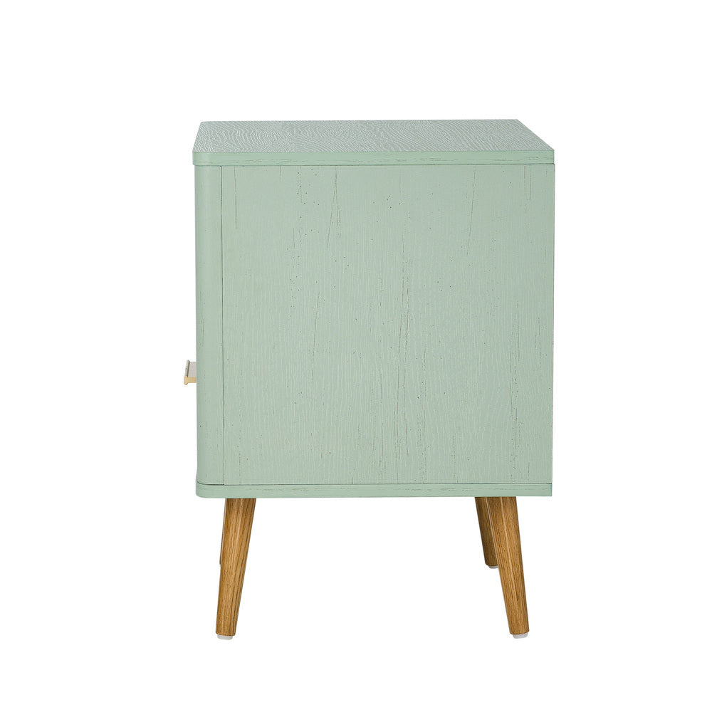 Oikiture 2x Bedside Table 1 Drawer Open Shelf Nightstand Green
