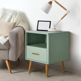 Oikiture 2x Bedside Table 1 Drawer Open Shelf Nightstand Green - Top-Down View