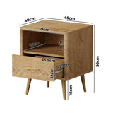 Oikiture Bedside Table 1 Drawer Open Shelf Nightstand Natural - Front View