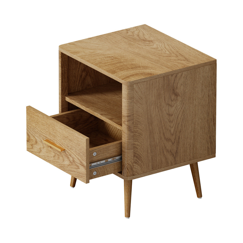Oikiture Bedside Table 1 Drawer Open Shelf Nightstand Natural