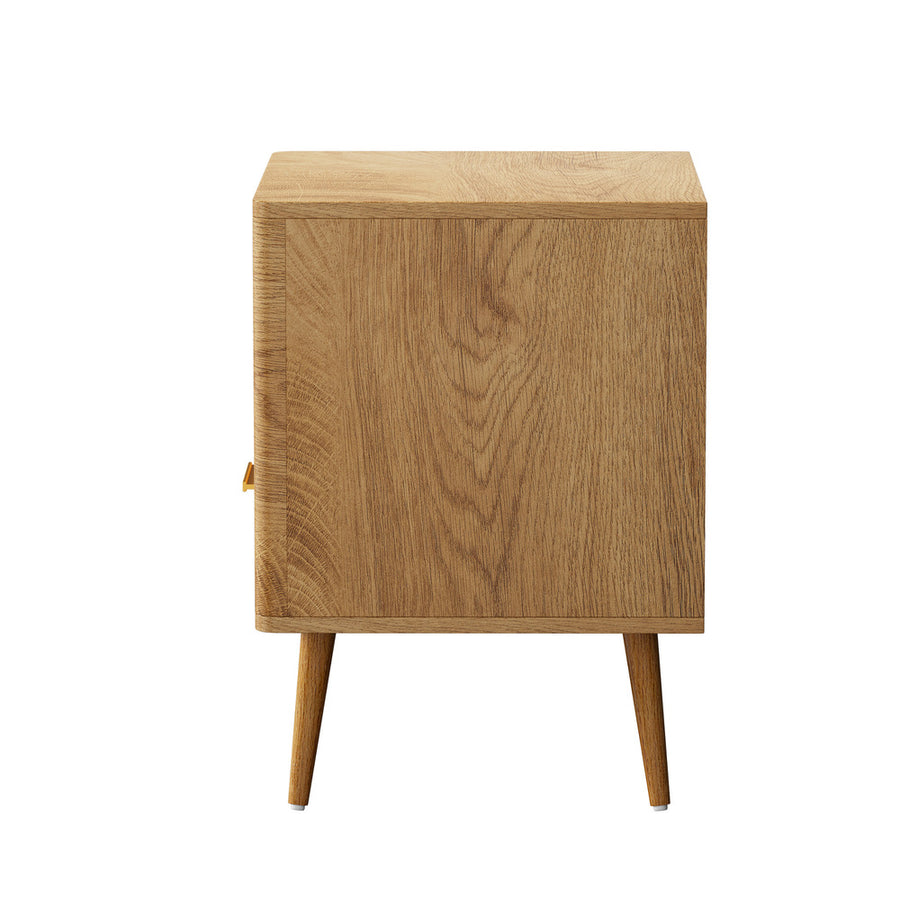 Oikiture Bedside Table 1 Drawer Open Shelf Nightstand Natural, image 9