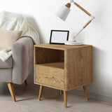Oikiture Bedside Table 1 Drawer Open Shelf Nightstand Natural