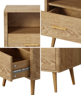 Oikiture 2x Bedside Table 1 Drawer Open Shelf Nightstand Natural - Rear View