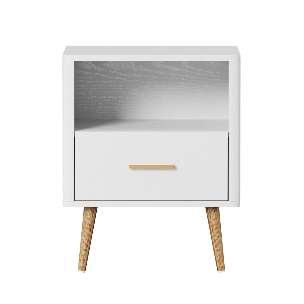 Oikiture Bedside Table 1 Drawer Open Shelf Nightstand White
