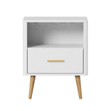 Oikiture Bedside Table 1 Drawer Open Shelf Nightstand White