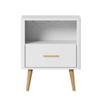 Oikiture Bedside Table 1 Drawer Open Shelf Nightstand White, image 4