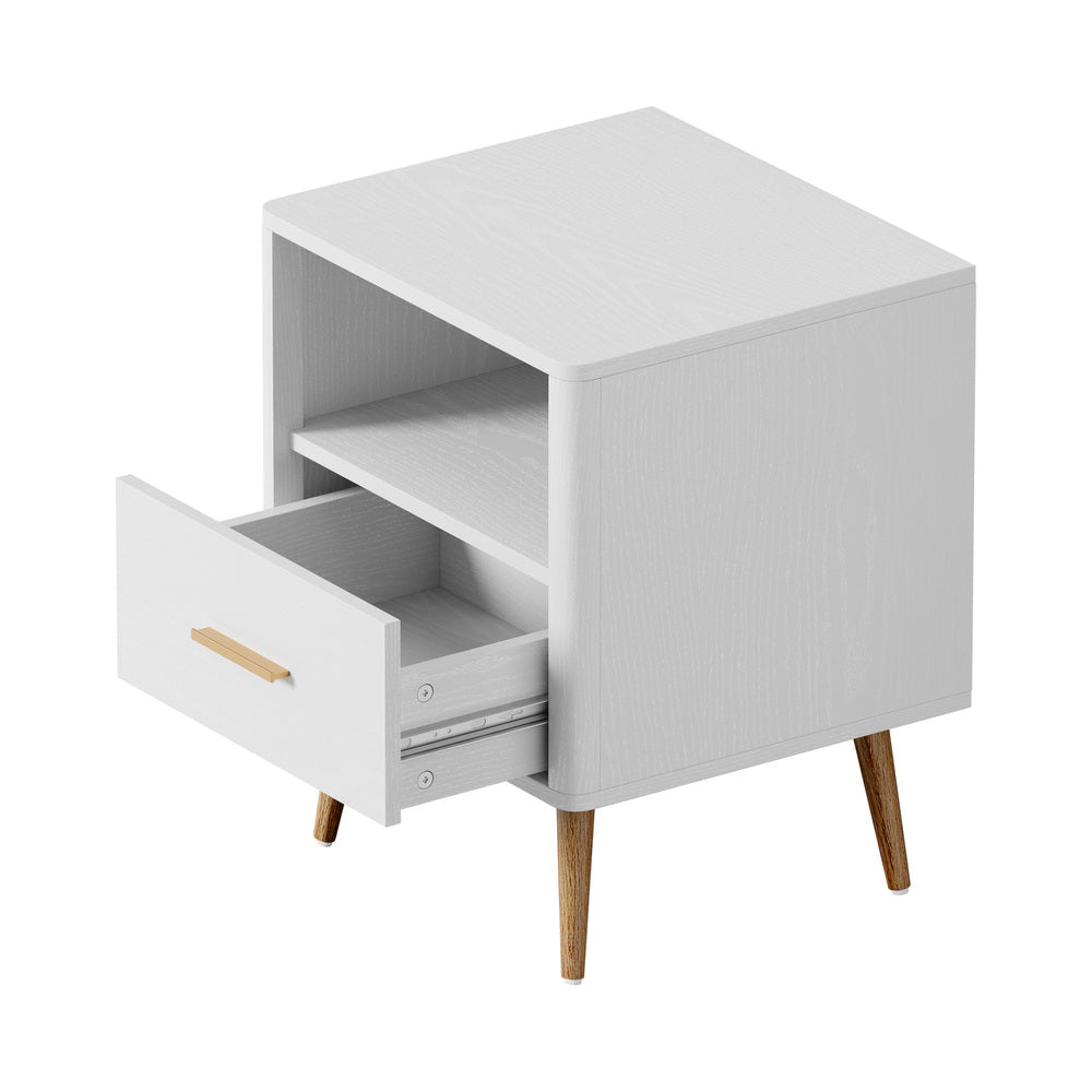 Oikiture Bedside Table 1 Drawer Open Shelf Nightstand White