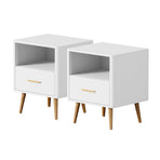 Oikiture 2x Bedside Table 1 Drawer Open Shelf Nightstand White