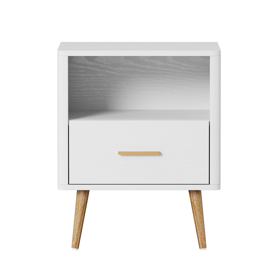 Oikiture 2x Bedside Table 1 Drawer Open Shelf Nightstand White, image 9