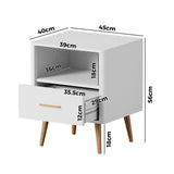 Oikiture 2x Bedside Table 1 Drawer Open Shelf Nightstand White