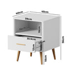 Oikiture 2x Bedside Table 1 Drawer Open Shelf Nightstand White, image 2